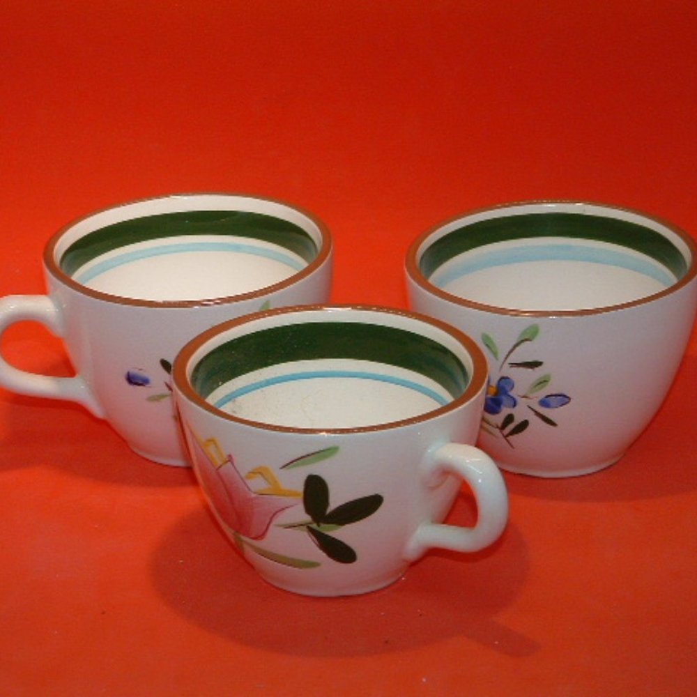6Pc Hand Painted  Country Garden Cup & Saucer Set